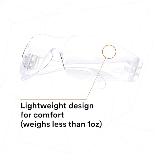 3M Safety Glasses, Virtua 11228, Pack of 100, ANSI Z87, Unisex, Clear Lens, Clear Frame, Economical Eye Protection, Lightweight, UVA, UVB, UVC