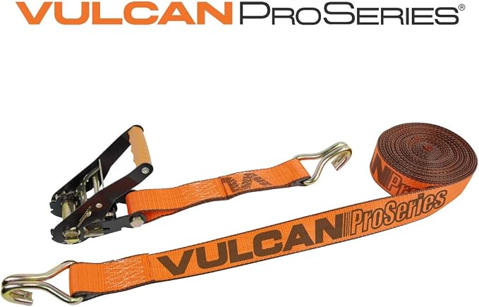 VULCAN Ratchet Strap with Wire Hooks - 2 Inch x 27 Foot - PROSeries - 3,300 Pound Safe Working Load