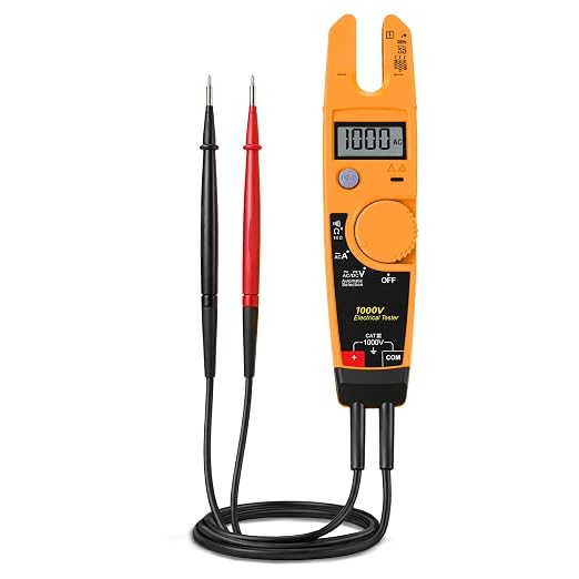 T5-1000 Electrical Tester Replacement for Fluke T5-1000 Meter, 1000V AC Voltage, Current & Continuity Tester with Open Slot Current Measurement, Thin Probes, Auto Range Meter for Electricians