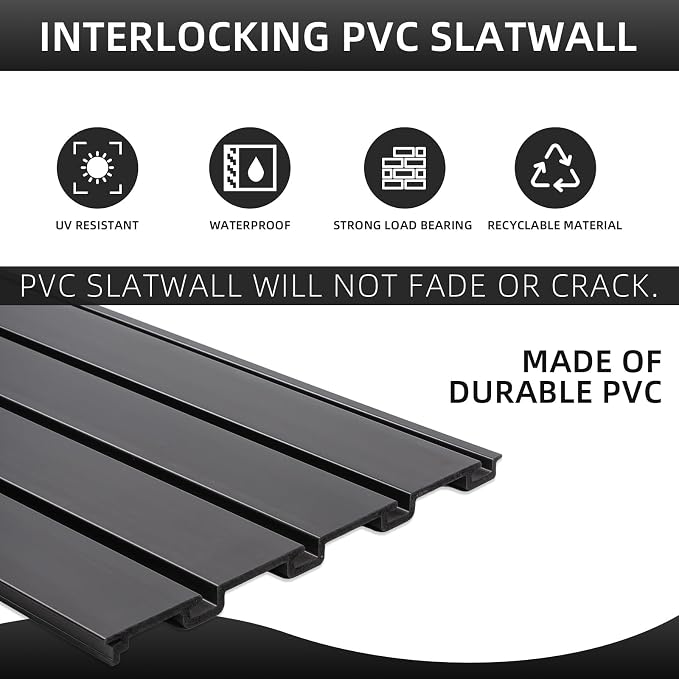 FRAYSCENT Slat Wall Paneling Garage Wall Organizer, Slatwall Panels Garage Tool Organizer Wall Mount Garage Slat Wall Storage Systems, Slat Board PVC Wall Panels Garage Storage (Black, 4ftx4ft)