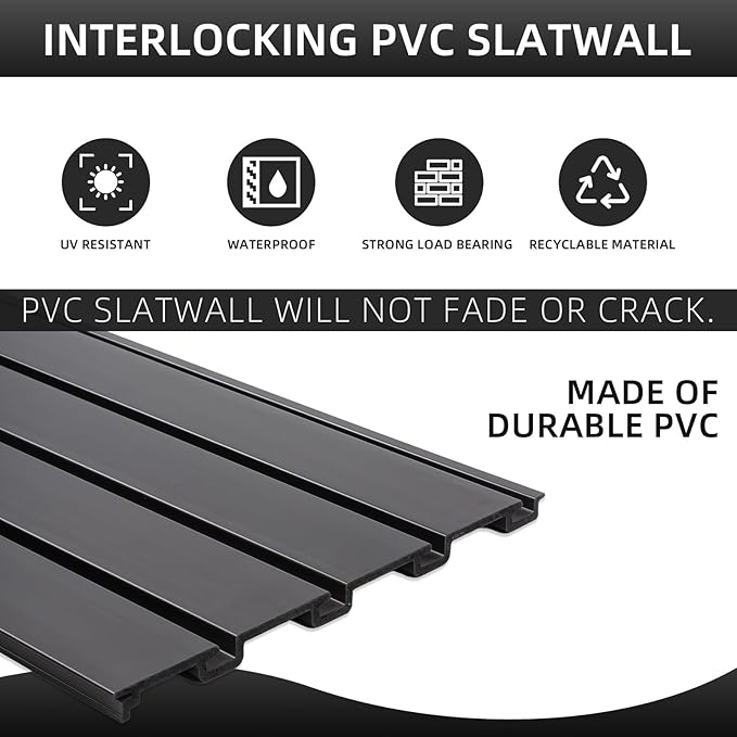 FRAYSCENT Slat Wall Paneling Garage Wall Organizer, Slatwall Panels Garage Tool Organizer Wall Mount Garage Slat Wall Storage Systems, Slat Board PVC Wall Panels Garage Storage (Black, 4ftx2ft)