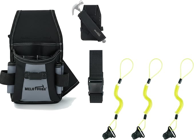 MELOTOUGH Coiled Lanyard,Hard Hat Clamp,Electrician Tool Pouch,Small Tool Belt Pouch