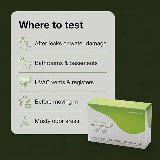 Mold Analyzer, Easy Professional Mold Detection Kit, 1 Pack | Easy At-Home Mold Detection, Fast, Accurate 10-Minute Results, DIY Testing Kit for Homes, Apartments, Bathrooms, HVAC & More