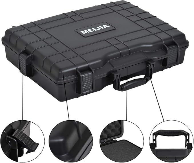 MEIJIA Waterproof Hard Camera Case,Hard Laptop Case,Hard Case with Customized Fit Foam Included, Elegant Black,Fit for computers,camera,lens (21.62"X17.25"X4.87")
