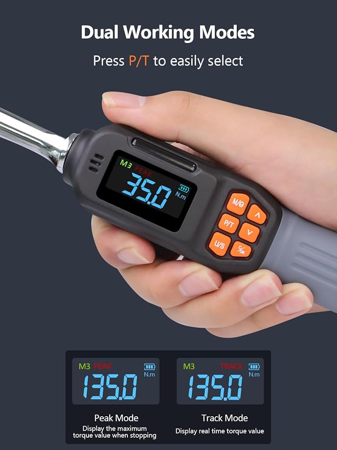 Goseek Digital Torque Wrench 3/8'' Drive, 5-99.6 Ft-lbs/6.8-135Nm, 90 Tooth Torque Wrench with Buzzer & LED Indicator, Electronic Torque Wrench Set for Bike Motorcycle Car Tire Auto Repair