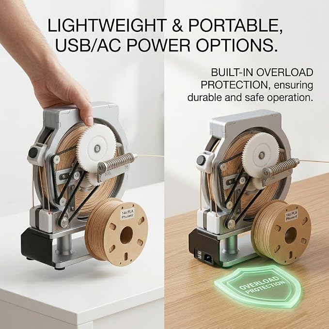 Electric 3D Filament Respooler, 3D Industrial Filament Respooler Machine, Automatic Spool Winder Machine with Smart Start & Stop, Adjustable Tension Control, Wrap Neatly Without Tangling