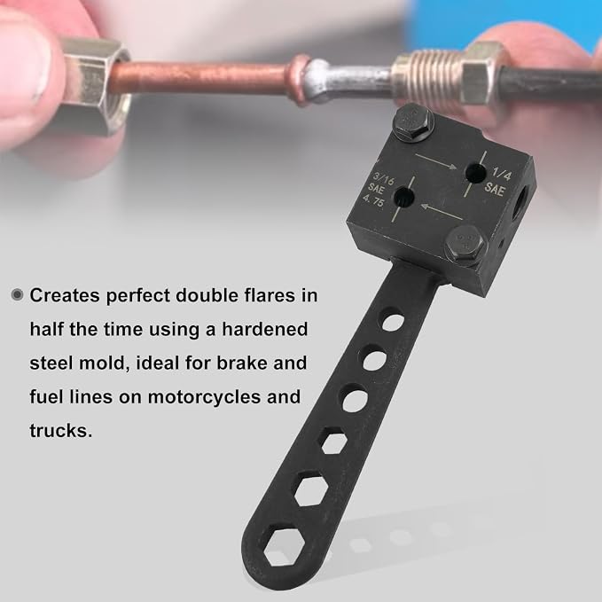 RULLINE 3/16" & 1/4" Double Flaring Tool Kit - Heavy Duty Brake Line Flarer for Auto/Motorcycle/Truck Repair (Copper/Aluminum/Steel)