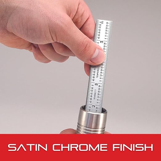Starrett Spring Tempered Steel Rule with Satin Chrome Finish, Quick Reading, and Inch Graduation - 12" Length, 4R Graduation Type, 3/64" Thickness - CD604R-12