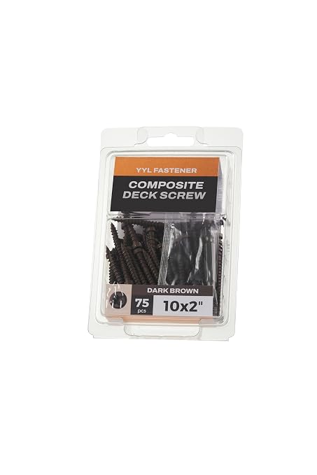 Coated Composite Deck Screws #10 x 2, Self Tapping Wood Screws and Deck Screws with Torx T20 Star Drive, Type 17 Point, Flat Head, 1 Free Bit Included (Dark Brown, 75), by YYL FASTENER