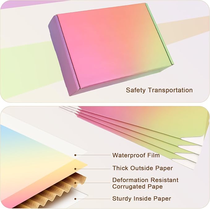 8x8x3 Shipping Boxes for Packaging, 30 Pack Rainbow Corrugated Cardboard Mailer Boxes for Small Business, Shipping, Mailing