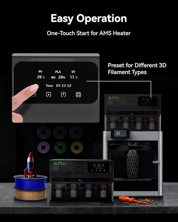 SUNLU AMS Heater, Compatible with Bambu lab AMS Gen 1 – Enables Simultaneous Printing & Drying, Easy Installation, Fast Heating to 70°C, 4-Spool Capacity Filament Dryer (Not Included AMS)