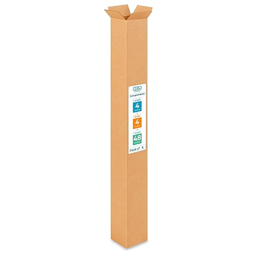 Tall Moving & Shipping Boxes 4 x 4 x 48 inches (5-Pack) - Extra Strength 200 lb vs Regular - USA-Made Corrugated Durable Packing Boxes for Moving - Tall Cardboard Eco Shipping Box by IDL Packaging