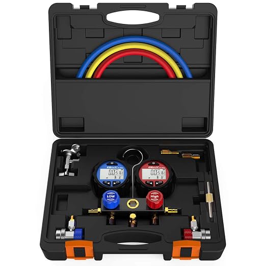 Elitech DMG-3 AC Manifold Gauge Refrigerant Pressure Gauge Set 2 Way with Hoses