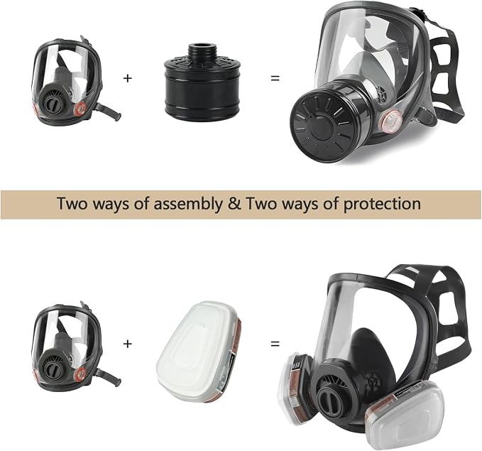 Full Face Gas Mask, Gas Masks Survival Nuclear and Chemical with 40mm Activated Carbon Filter, Reusable Respirator Mask for Gases, Vapors, Dust, Chemicals