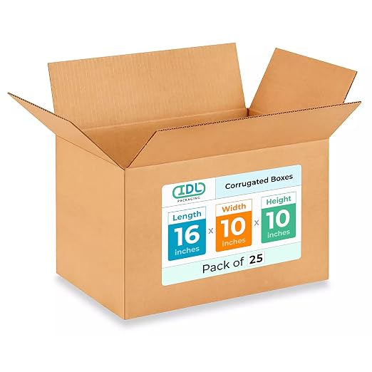 Medium Shipping & Moving Boxes 16"L x 10"W x 10"H (25-Pack) - Extra Strength 200 lb vs Regular - USA-Made Corrugated Durable Packing Boxes for Moving - Medium Cardboard Box by IDL Packaging