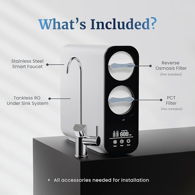 Mist- MRF3 Replacement Filter For Reverse Osmosis Water Filter, Under Sink Water Filtration, Tankless RO System, 2:1 Pure to Drain Reduces TDS, 600 GPD, Smart Visual Display, IAPMO Certified