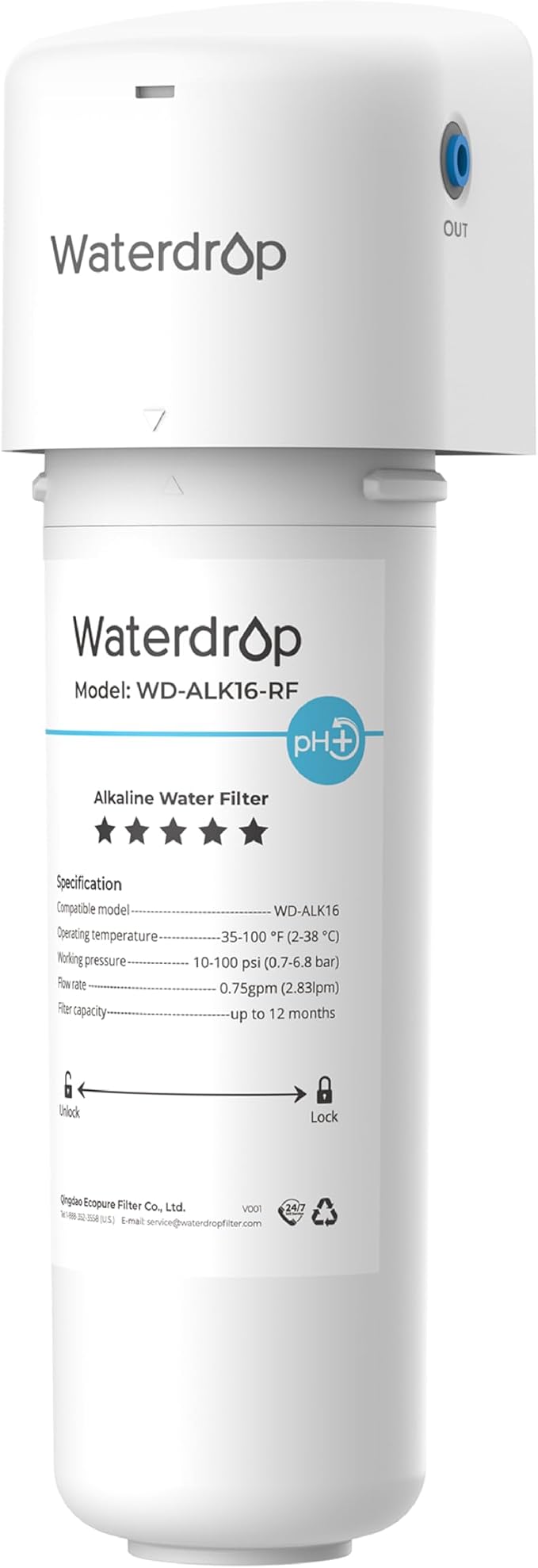 Waterdrop ALK16 Alkaline Water Filter System for Sink, Mineralizing Water | 3/8" Quick Connect, Compatible with G3 Series & G5 Series & K6 RO Systems, NSF/ANSI 372 Certified, Under Sink Installation