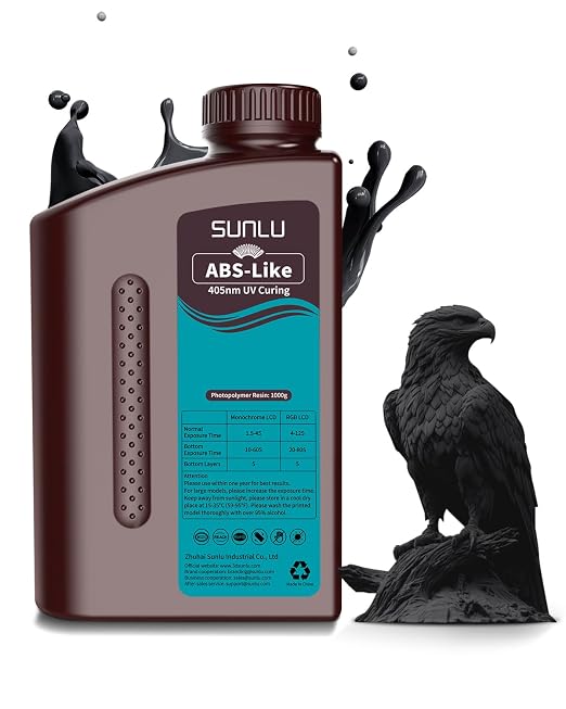 SUNLU ABS-Like 3D Printer Resin, 405nm UV Curing Photopolymer Rapid 3D Resin for 2K 4K 6K 8K LCD/DLP/SLA 3D Printers, Non-Brittle & High Precision & Low Shrinkage, Black 1KG