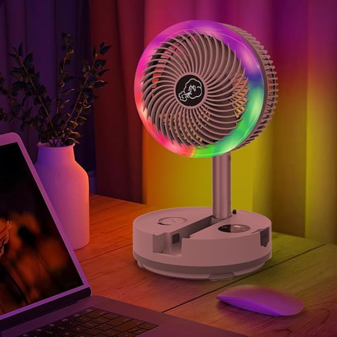 Foldable Oscillating Camping Fan with Remote, 10" USB C Rechargeable 40000mah Battery with LED Colorful Lights, Portable Floor Fan for Bedroom Office Camping