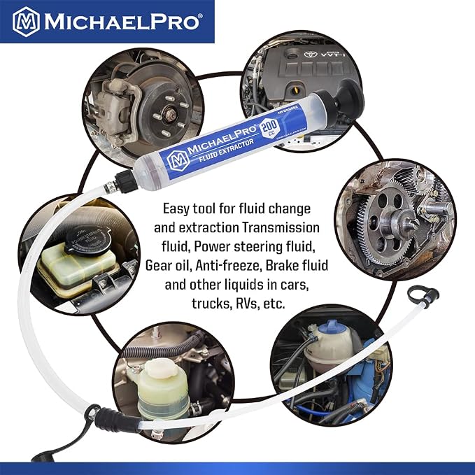 MichaelPro Fluid Extractor and Oil Pump for Oil Transfer, 200cc Fluid Pump Syringe to Extract and Refill, Anti-Leak Cap, Transparent Cylinder & Clear Markings for Intuitive Liquid Changing - MP009082