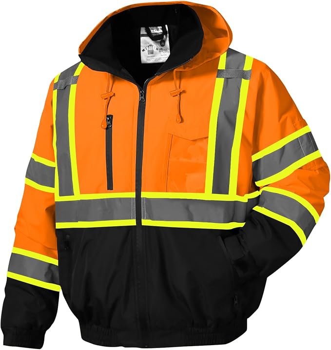 SKSAFETY High Visibility Reflective Jackets for Men, Waterproof Class 3 Safety Jacket with Pockets, Hi Vis Orange Coats with Black Bottom, Mens Work Construction Coats for Cold Weather, 3XL,Orange