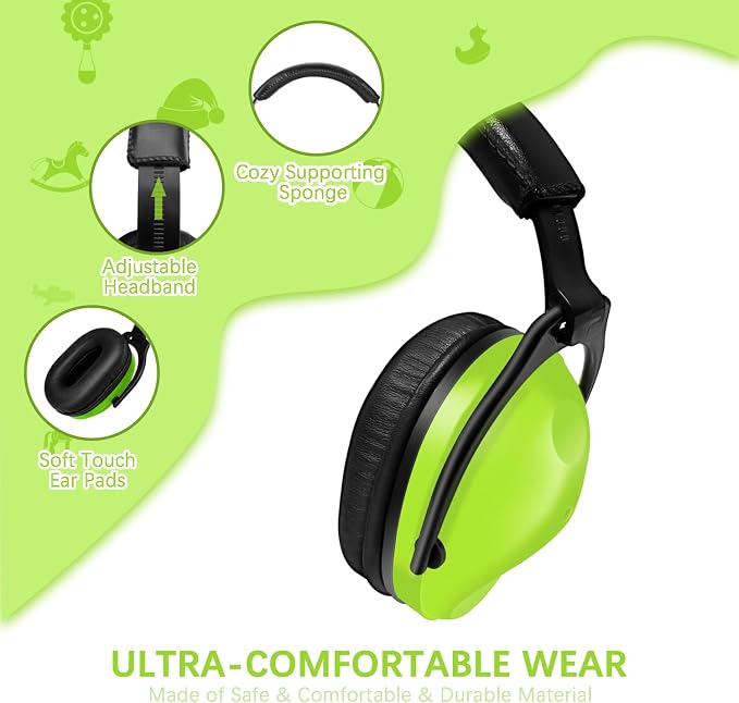 ZOHAN Kids Ear Protection 3 Pack, 25dB NRR Noise Cancelling Headphones for Kids, with Pillowy Pads, for Monster Truck, School, Autism, Sensory, Fireworks, Concerts, Events (Green*3)