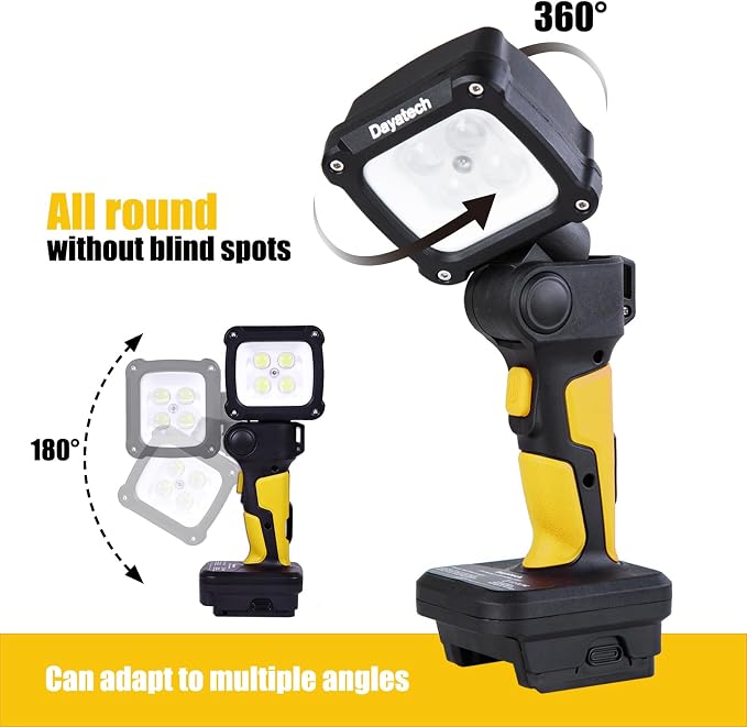 Cordless LED Work Light, 3000 LM Zoom Handheld Spotlight Compatible with Dewalt, Milwaukee and Makita 18-21V Battery, Rechragable for Brands Batteries, Pivoting Head, (Battery Not Included)