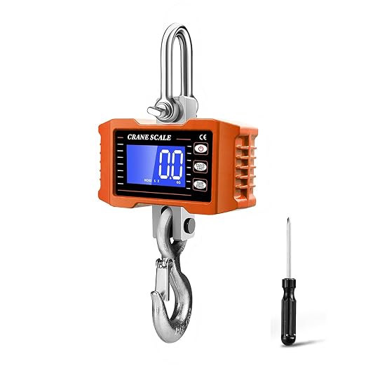 1000Kg/2200Lb Industrial Digital Hanging Scale - Heavy Duty Crane Scale with Aluminum Case & LCD Screen, High Precision Multi-Unit Switch for Garage, Market, Fishing