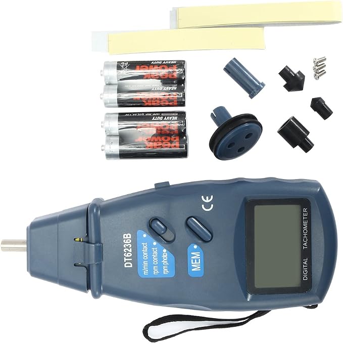 uxcell DT-6236B 2 in 1 Digital Tachometer Contact/Non-Contact Photo Tachometer RPM Tach Meter | 2.5-99999 RPM Accuracy with Linear and Rotation Speed Measurement Wheels