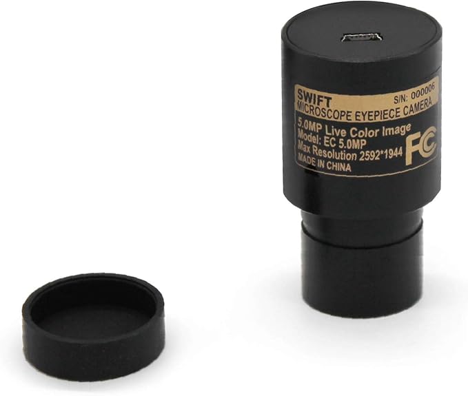 Swift 5.0 Megapixel Digital Camera for Microscopes, Eyepiece Mount, USB 2.0 Connection, Color Photography and Video, Windows and Mac Compatible