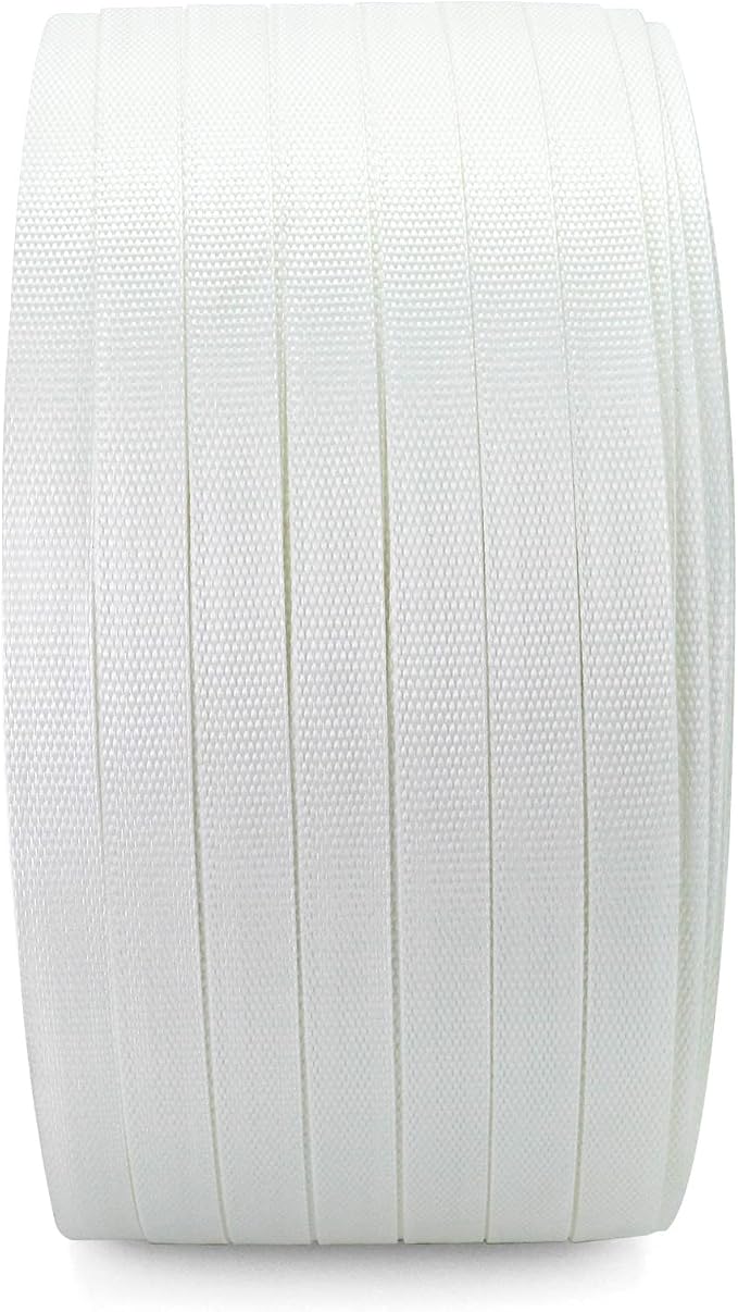 QWORK 3/4" x 1640' Woven Cord Strapping Roll, Heavy Duty Polyethylene Braided Rope Strap Roll, 1830 lb Strong Break Strength 6" x 3" Core, Strength and Flexibility, White