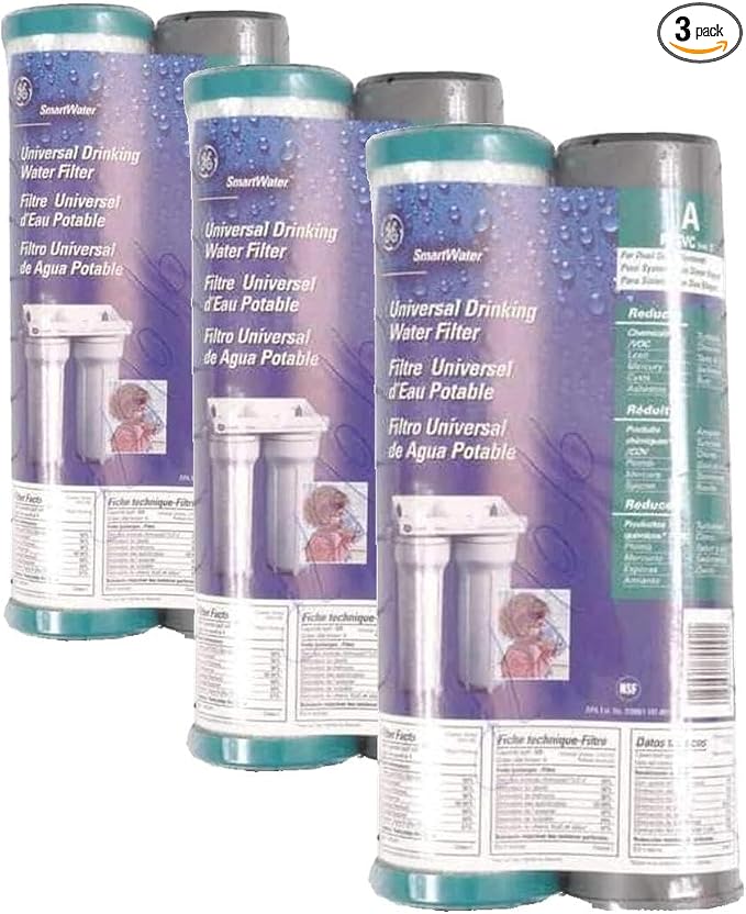 GE SmartWater FXSVC Under Sink Water-Filter, Replacement for Water Filtration System, Reduces Sediment & Other Impurities, Replace Every 6 Months, 2 Filters (Pack of 3)