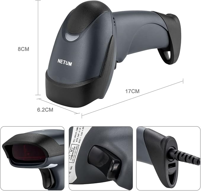 NETUM USB Laser Barcode Scanner, Handheld 1D Wired Bar Code Scanner Scanning UPC EAN Reader Gun Retails for Supermarket, Convenience Store, Warehouse - NT-M1