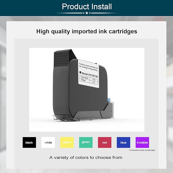 Phezer Original 42ml Black Quick Dry Solvent Ink Cartridge Replacement PS100 for 0.5inch/12.7mm Handheld Inkjet Printers P15 / P16 / P18 (Black)
