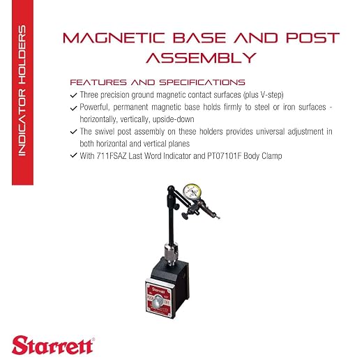 Starrett Magnetic Base Indicator Holder Set with Swivel Post Assembly and Adjustable Gage Holding Rod - Ideal for Professionals and DIY Home Improvement - 657B