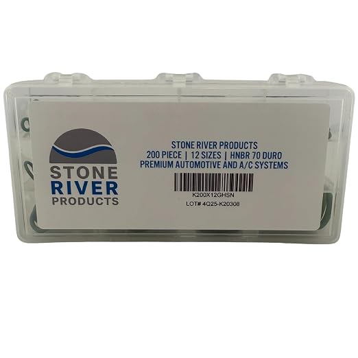 Stone River Products Automotive A/C O-Ring Kit, 200 Piece HNBR 70A Assortment, 12 AS568 Sizes, Green High Saturation Nitrile Seals for R-134a Refrigerant Systems