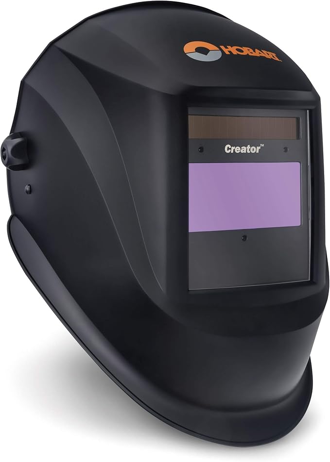 Hobart 770866 Auto-Darkening Welding Helmet Bundle with Lincoln Electric K2979-ALL Traditional MIG/Stick Welding Gloves, Black, Red