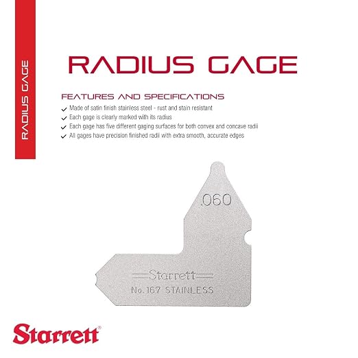 Starrett Individual Radius Gage for Both Convex and Concave Radii - Ideal for Carpenters and Constructions - Stainless Steel, .060" Radius Gage, Inch Reading - 167-060
