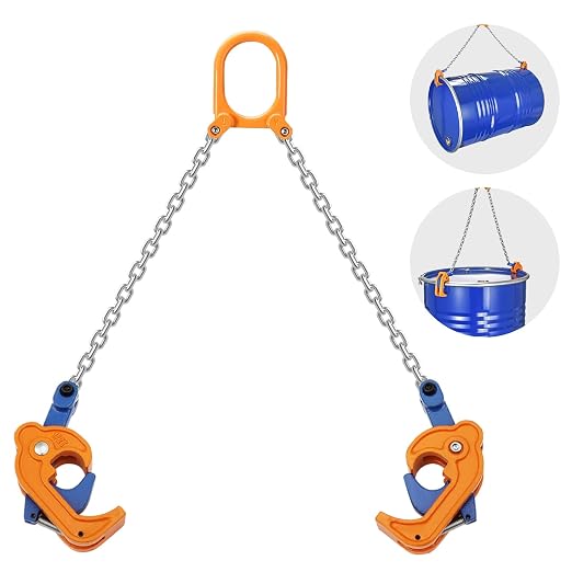 Dollate Chain Drum Lifting Clamp, 2200LBS Load Capacity, G80 Horizontal Double Chain Oil Drum Hoist For 55 Gallon Plastic And Metal Drums, Horizontal Vertical Lifting