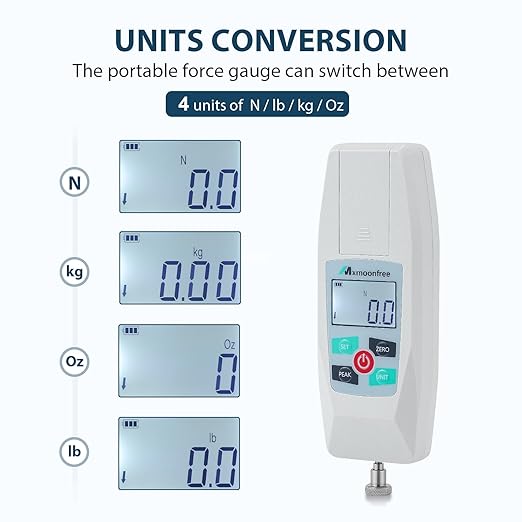 500N Digital Force Gauge Push Pull Meter Portable KF-500N | Multi Units N LB Kg Oz Storage Case Auto Backlit LCD Auto Power Off for Compression Tensile Destructive Test
