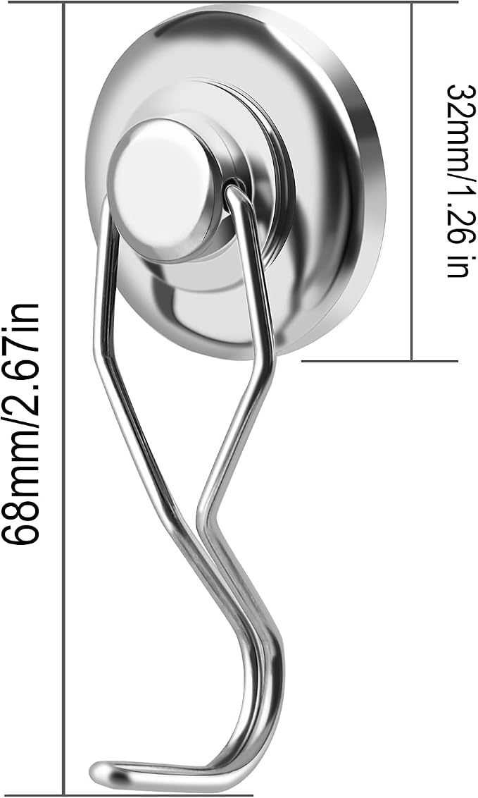 Swivel Swing Powerful Magnetic Hooks,Strong Heavy Duty Neodymium Magnet Hooks Great for Your Refrigerator and Other Magnetic Surfaces - Pack of 7 68mm(2.67in) in Length, 32mm(1.26in) in Diameter | Strong Silver Magnets hook for Hanging Refrigerator Hom...