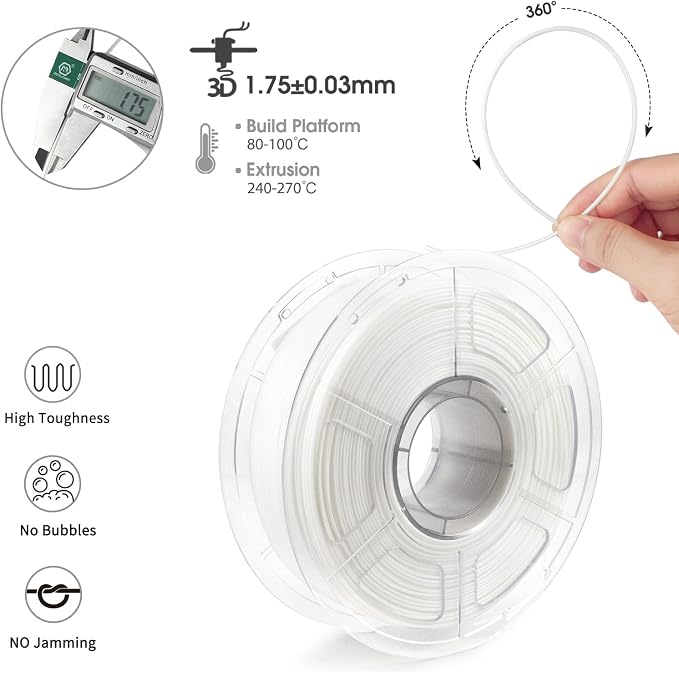 iSANMATE ASA Filament 1.75mm Bundle 2KG (4.4lbs), UV & Weather Resistant 3D Printer Filament Perfect for Outdoor Functional Parts, White+White