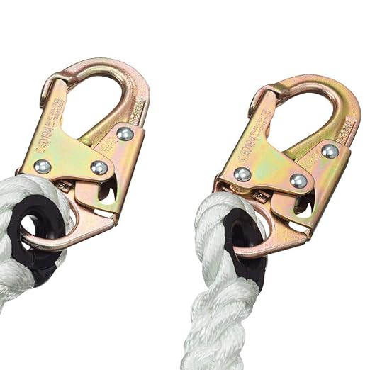 Peakworks Fall Protection Restraint Lanyard with Rope and 2 Snap Hooks, 2 ft. Length, White, V8151002