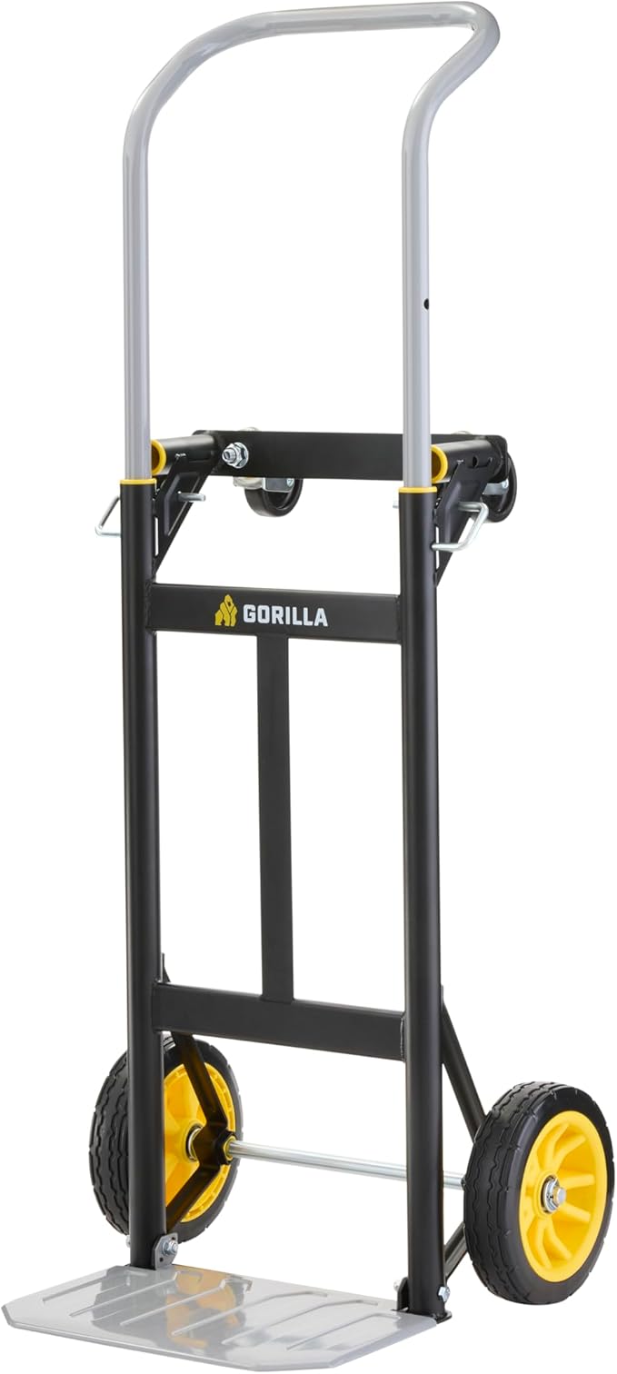 Gorilla 400 lbs. Convertible Steel Hand Truck, Simple Flatbed Conversion; Wide Grip Telescoping Handle, Flat-Free Tires