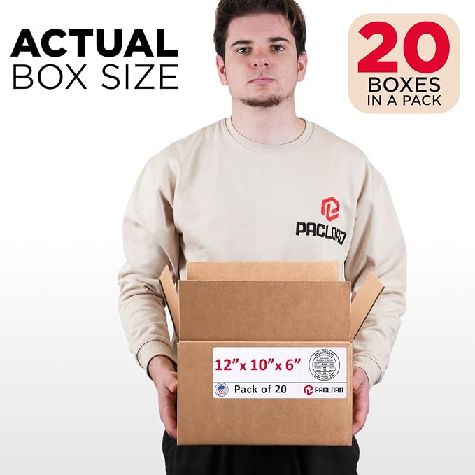Medium Cardboard Boxes 12"L x 10"W x 6"H (Pack of 20) - USA-Made Packing Boxes for Moving, Shipping, or Storage - USPS, UPS, FedEx Approved - Professional Packing Supplies for Moving | USA-Made Packing Boxes for Moving, Shipping, or Storage - USPS, UPS...