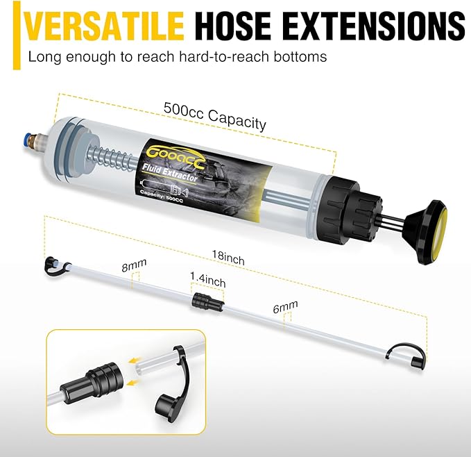 GOOACC Oil Extractor Pump, 500CC Fluid Extractor Automotive Manual Fuel Suction & Filler Pump with Extension Hose Syringe Vacuum Pump, Brake Fluid Extractor for Oil Change Extraction Transfer (500ml)
