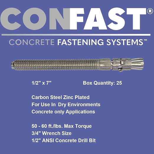 CONFAST 1/2" x 7" Wedge Anchor Zinc Plated (Box of 25)