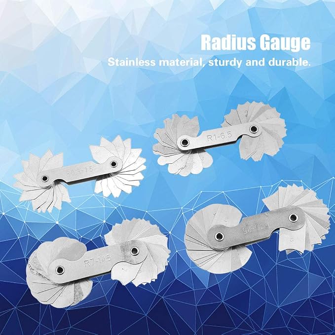Radius Gauge Set ，4pcs Stainless Steel Radius Fillet Gauge Measuring Tool R0.3-1.5/ R1-6.5/ R7-14.5/ R15-25