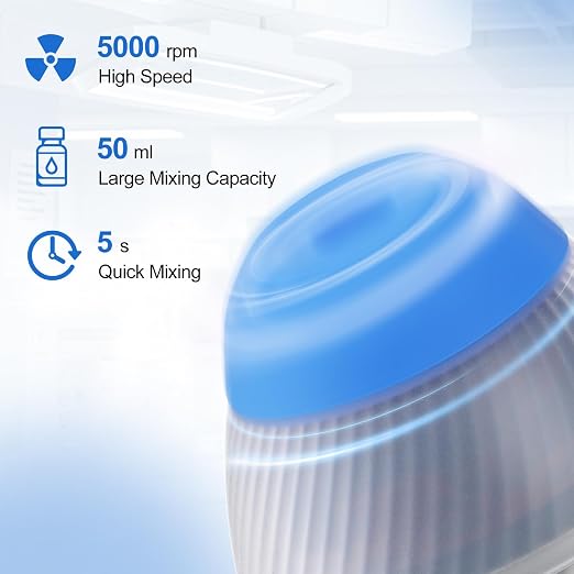 4E's USA Lab Mini Vortex Mixer & Steel Balls Set: Paint Shaker with 5000rpm | 6mm Orbital Diameter| Anti-Slip Foot & Brushless Motor, Ideal for Tube, Nail Polish, Paints & Lash Adhesive Mixing, Blue