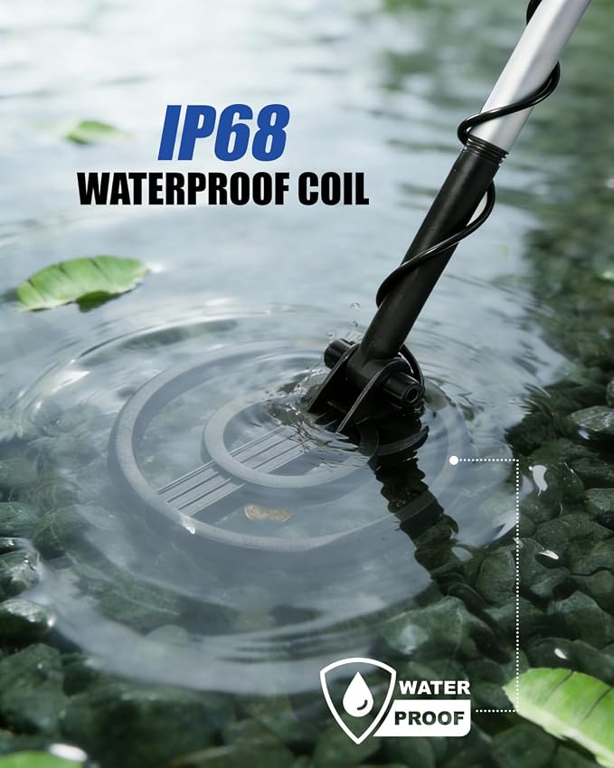 Rechargeable Metal Detector for Kids & Adults, Lightweight w/8” Waterproof Coil, Adjustable 31.5"-41.5", 12Hr Battery, Shovel Included - Beach Treasure Hunting